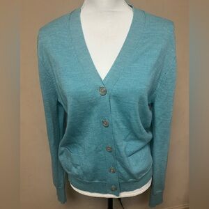J. Crew Teal Button-Up Cardigan sweater Merino Wool XL